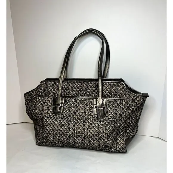 COACH Authentic Tote Carryall Shoulder Bag Purse Snake Print Leather Trim Black - Picture 3 of 11